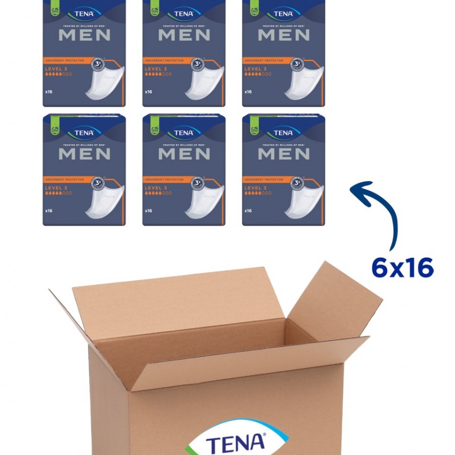 Tena MEN Emici Koruma Level 3 - 5 Damla – 16’lı 6 Paket (96 Adet)