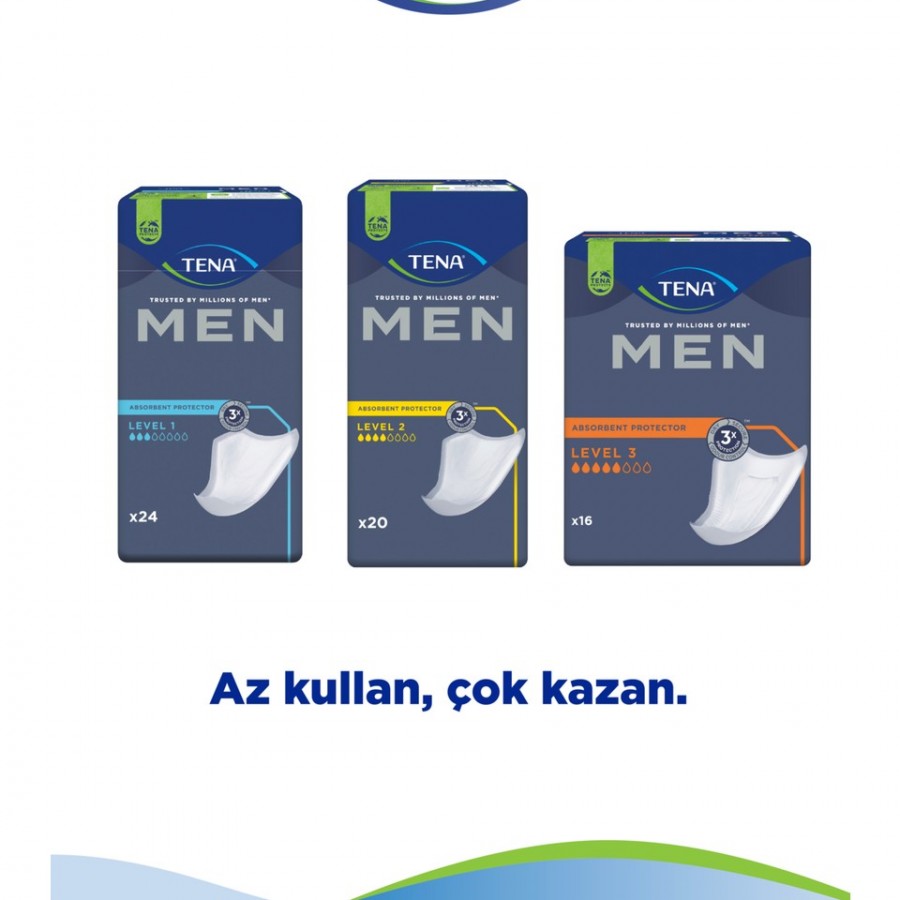 Tena MEN Emici Koruma Level 3 - 5 Damla – 16’lı 6 Paket (96 Adet)